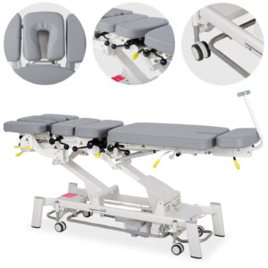 Masă chiropractică drop electrică HABYS Upright Chiro Z7, vedere generală, tapițerie gri