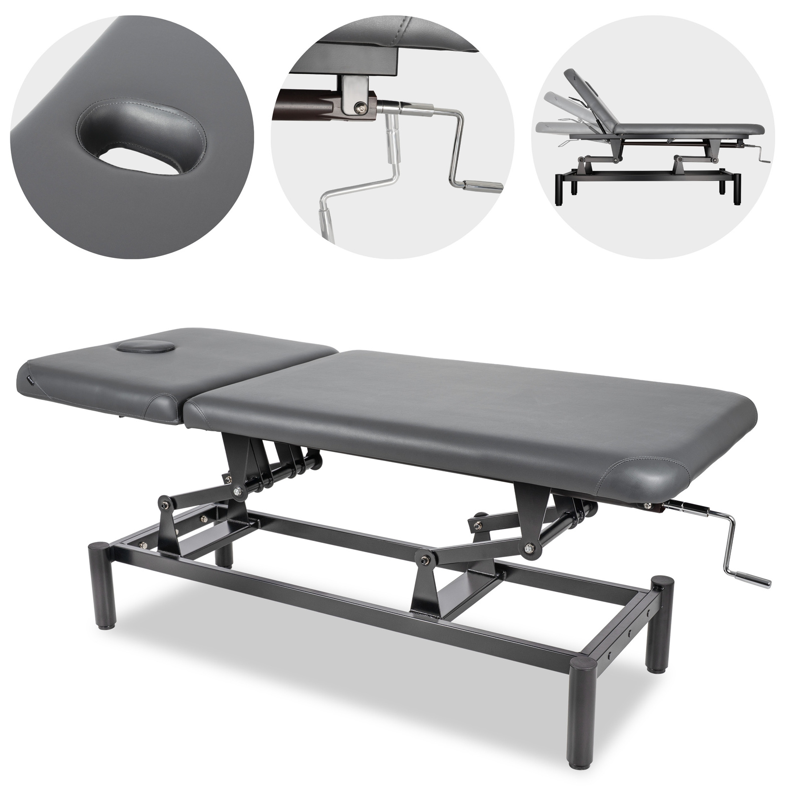 Masă de tratament cu spătar reglabil VIGO 2 – 2 secțiuni, manivelă, blat 185×75 cm, 200 kg - imagine 3